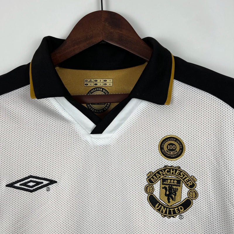Manchester United 100 Years Retro 2001 Double Sided Men's Fan Shirt - White / Gold