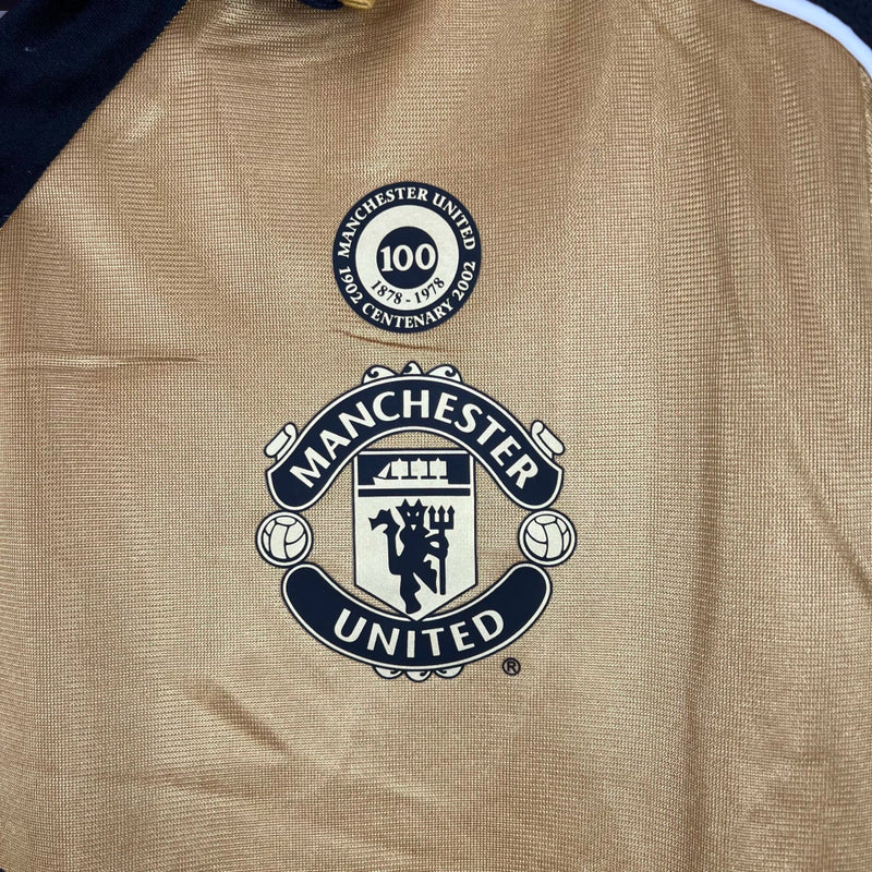 Manchester United 100 Years Retro 2001 Double Sided Men's Fan Shirt - White / Gold